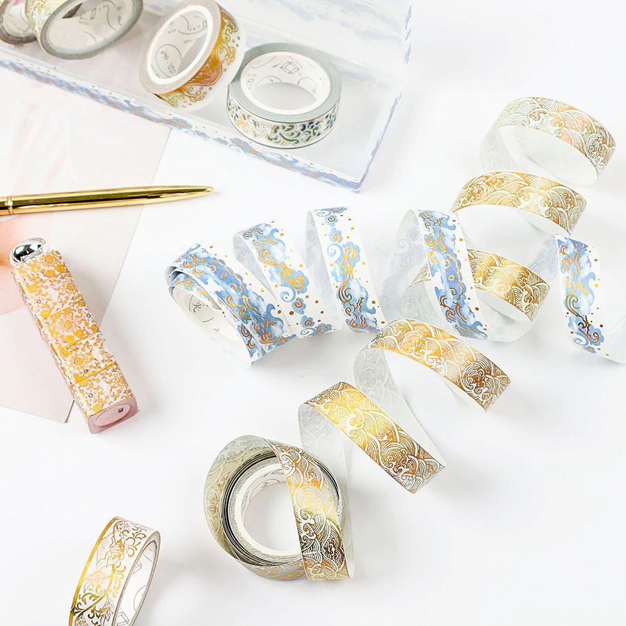  WT Fragrance Washi Tape Set, 5 Rolls, Original Designs,  Watercolor Floral Decorative Masking Tape, Gold Foil Wide Craft Tape, Bujo  Planner Supplies, Adhesive Wrapping Tape, DIY Paper Tape : Arts