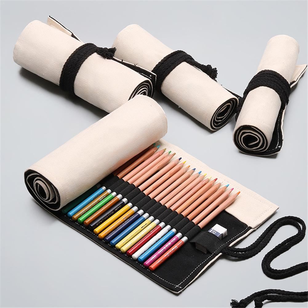Black Canvas Roll up Pen Case Painting Pencil Roll Crochet Needle