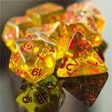 7pcs RPG Full Dice Set - Axe in Clear Yellow Resin