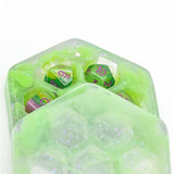 Dice Storage Box - Milky Green Glitter Resin Hexagon