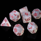 7pcs RPG Full Dice Set - Glitter in White Acrylic with Ref Font