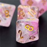 7pcs RPG Full Dice Set - Pink & White Swirl in Clear Resin