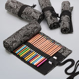 12/24/36/48/72 Holes Roll Canvas Pencil Case Wrap - Black Leaves
