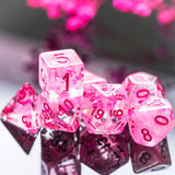 7pcs RPG Full Dice Set - Bow in Clear Pink Resin