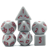 7pcs RPG Full Dice Set - Solid Grey Resin with Red Font