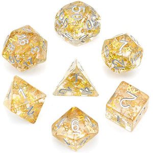 7pcs RPG Full Dice Set - Gold Confetti in Clear Resin
