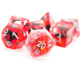 7pcs RPG Full Dice Set - Spades in Clear Red Resin