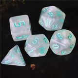 7pcs RPG Full Dice Set - Glitter in White Acrylic with Icy Font