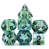 7pcs RPG Full Dice Set - Confetti in Frosted Blue Resin