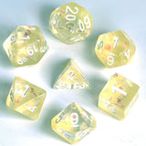 7pcs RPG Full Dice Set - Diamond Confetti in Clear Yellow Resin