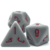7pcs RPG Full Dice Set - Solid Grey Resin with Red Font