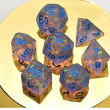7pcs RPG Full Dice Set - Confetti in Frosted Purple Resin