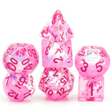 7pcs RPG Full Dice Set - Bow in Clear Pink Resin