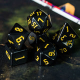 7pcs RPG Full Dice Set - Yellow on Solid Black Acrylic
