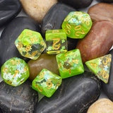 7pcs RPG Full Dice Set - Puzzle in Clear Green Resin