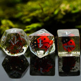 7pcs RPG Full Dice Set - Ladybird in Moss Clear Resin