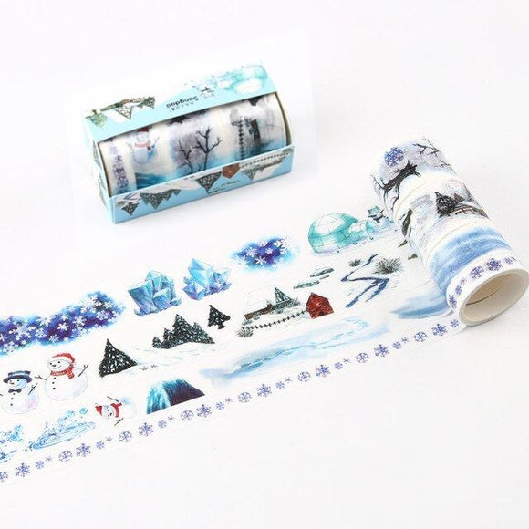 4pcs Paper Washi Tape Winter Blue & White