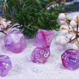 7pcs RPG Full Dice Set - Glitter in Pink & White Resin