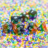 7pcs RPG Full Dice Set - Layered Rainbow in Clear Resin