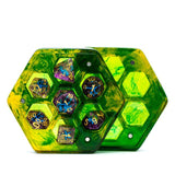 Dice Storage Box - Yellow and Green Resin Hexagon