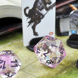 7pcs RPG Full Dice Set - Unicorn in Clear Purple Resin