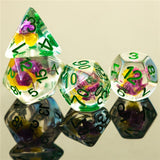 7pcs RPG Full Dice Set - Purple & Yellow Flowers in Clear Resin