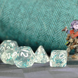 7pcs Miniature RPG Full Dice Set - Blue Glitter in Clear Acrylic