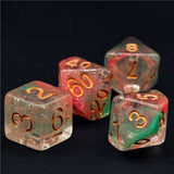 7pcs RPG Full Dice Set - Coral & Green Swirl in Clear Resin