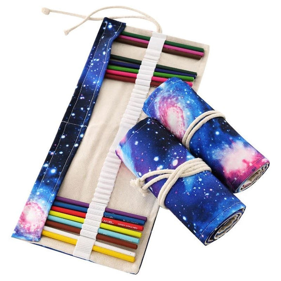 12/24/36/48/72 Holes Roll Canvas Pencil Case Wrap - Nebula in Blue Space