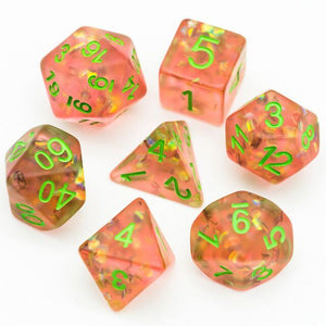 7pcs RPG Full Dice Set - Confetti in Frosted Pink Resin