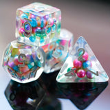 7pcs RPG Full Dice Set - Rainbow Pearls in Clear Resin