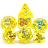 7pcs RPG Full Dice Set - Leaves in Clear Yellow Resin