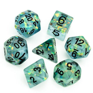 7pcs RPG Full Dice Set - Confetti in Frosted Blue Resin