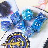 7pcs RPG Full Dice Set - Glitter in Blue & Purple with White Resin