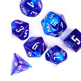7pcs RPG Full Dice Set - Glitter in White & Dark Blue Acrylic