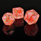 7pcs RPG Full Dice Set - Strawberry in Clear Pink Resin