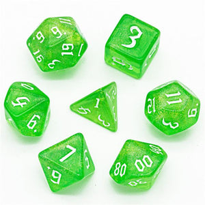 7pcs RPG Full Dice Set - Glitter in Green Acrylic