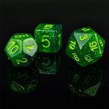 7pcs RPG Full Dice Set - Glitter in Green Resin