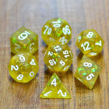 7pcs RPG Full Dice Set - Confetti in Frosted Yellow Resin