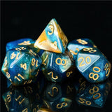7pcs RPG Full Dice Set - Glitter in Blue & Yellow Acrylic