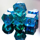 7pcs RPG Full Dice Set - Glitter in Blue & Green Resin