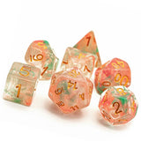 7pcs RPG Full Dice Set - Coral & Green Swirl in Clear Resin