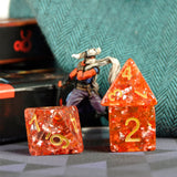 7pcs RPG Full Dice Set - Silver Foil in Clear Red Resin