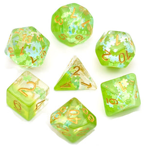 7pcs RPG Full Dice Set - Puzzle in Clear Green Resin