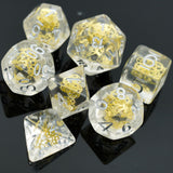 7pcs RPG Full Dice Set - Gold Cogs in Clear Resin