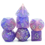 7pcs RPG Full Dice Set - Glitter in Purple & Pink Resin