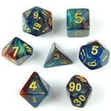 7pcs RPG Full Dice Set - Glitter in Brow, Blue & Red Acrylic