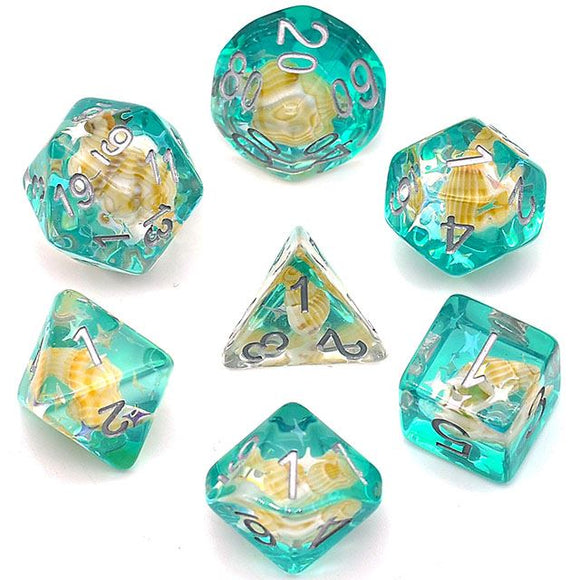 7pcs RPG Full Dice Set - Shell in Clear Cyan Resin