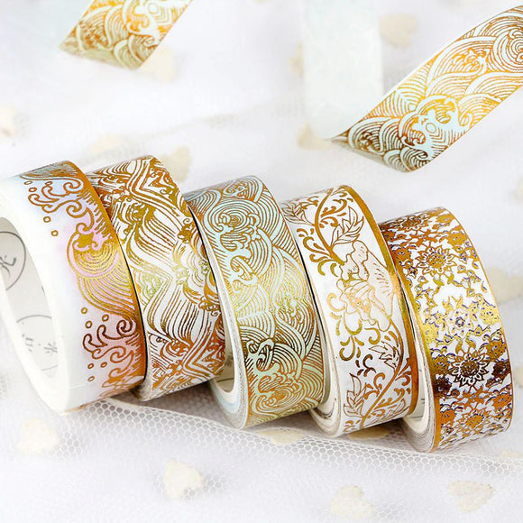 15mm/5m Paper Washi Tape Gold Foil Floral & Waves Classical Chinese Style,  Scrapbooking, Crafts, Decorative Tape, Art Gifts Flux Crafts