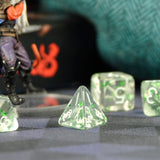 7pcs Miniature RPG Full Dice Set - Green Glitter in Clear Acrylic